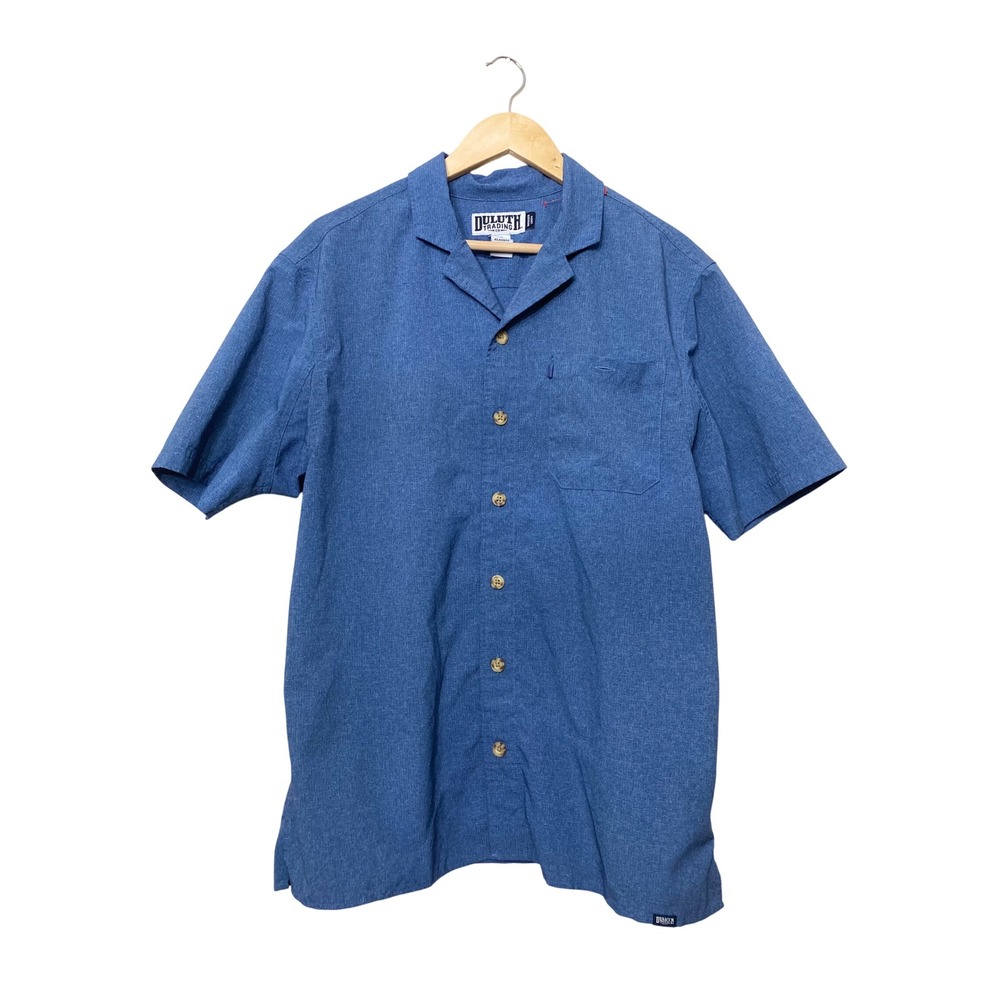 Duluth Trading Co Mens Size M Blue Short Sleeve Button Down Shirt Untucked